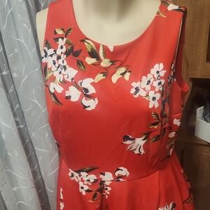 Red Pleated Floral Dress from Taylor Woman